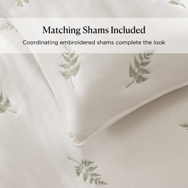JLA Home Willow Botanical Embroidered Cotton Quilt Set Soft Neutral Tones for Organic Bedrooms White/Sage 108 W x 90 L HH14-2027