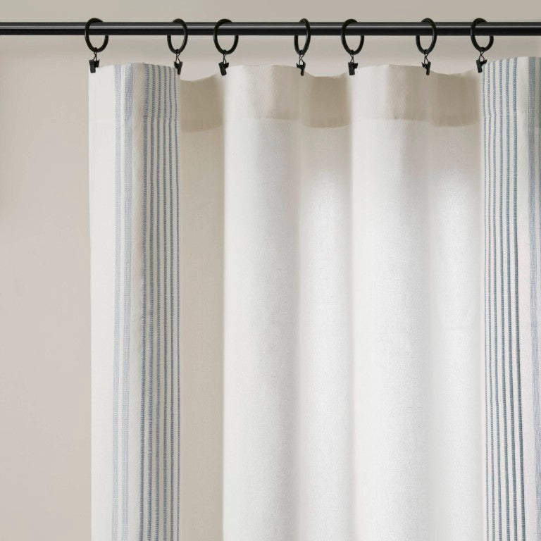 JLA Home Morgan Recycled Cotton Jacquard Stripe Curtain Panels with Ring Top Hardware White/Blue HH40-1992