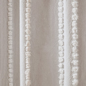 JLA Home Anslee Cotton Jacquard Stripe Shower Curtain with Pompom Trim for Farmhouse Bathrooms Gray HH70-1990