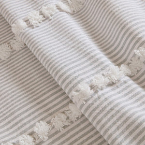 JLA Home Anslee Cotton Jacquard Stripe Shower Curtain with Pompom Trim for Farmhouse Bathrooms Gray HH70-1990