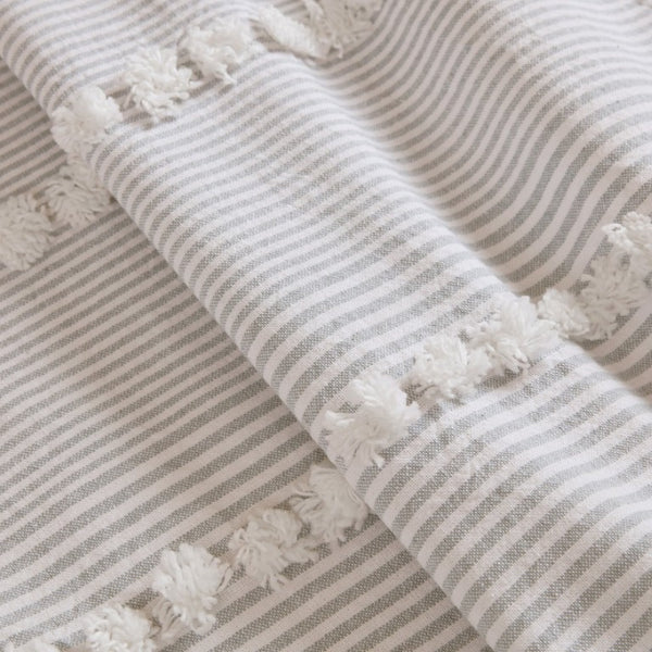 JLA Home Anslee Cotton Jacquard Stripe Shower Curtain with Pompom Trim for Farmhouse Bathrooms Gray HH70-1990