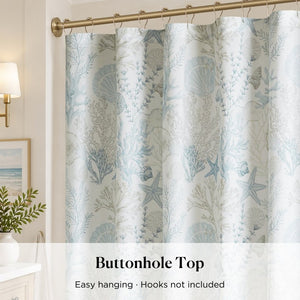 JLA Home Sea Meadow Woven Cotton Shower Curtain Coastal Print for Beach House Bathrooms HH70-1997