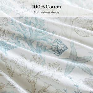 JLA Home Sea Meadow Woven Cotton Shower Curtain Coastal Print for Beach House Bathrooms HH70-1997