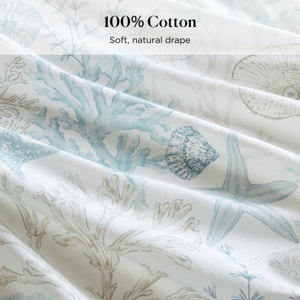 JLA Home Sea Meadow Woven Cotton Shower Curtain Coastal Print for Beach House Bathrooms HH70-1997