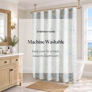 JLA Home Sea Meadow Woven Cotton Shower Curtain Coastal Print for Beach House Bathrooms HH70-1997