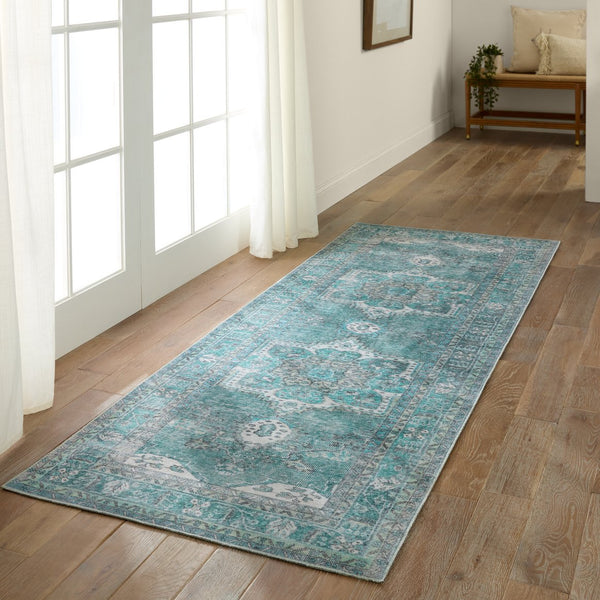 Jaipur Living Harman Hold By Kate Lester Tamara Hhb02 Rug155054 Powerloomed Machinemade 100% Polyester Traditional Medallion Indoor Rug Teal, Green 100% Polyester, 100% Polyester Rug155054