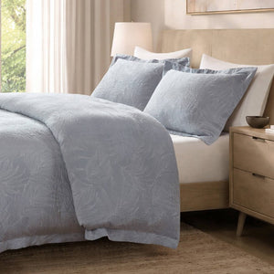JLA Home Serene Tencel Lyocell Cotton Botanical Jacquard Duvet Cover Set with Button Closure Slate Blue - A HHD12-2040