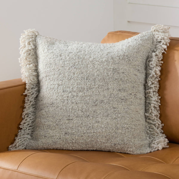 Jaipur Living Jaipur Living Kinsey Boucle Wool Throw Pillow with Fringe Edge for Coastal Interiors 20" x 20" Poly Fill PLW103969