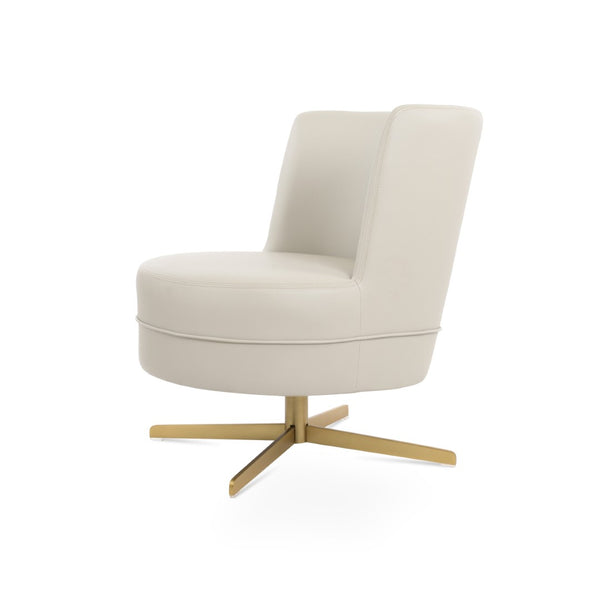 Soho Concept Hilton Lounge Swivel Chair - Soft Leatherette, 4-star Brass Base, 2-year Guarantee, 400 Lbs Capacity Gold,Light Grey  Soho-concept-dining-chair-13167