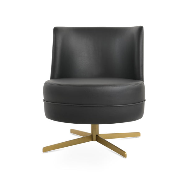 Soho Concept Hilton Lounge Swivel Chair - Soft Leatherette, 4-star Brass Base, 2-year Guarantee, 400 Lbs Capacity Gold,Black  Soho-concept-dining-chair-13166