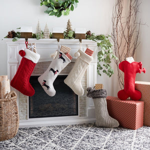Safavieh CHESTNUT Holiday Stockings Set - Premium Cotton & Felt, Classic Beige, White, Red for Festive Decor HOL1002A-SET3