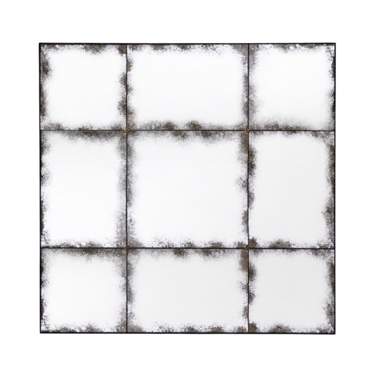 Zentique Antiqued Panel Mirror with Distressed Iron Frame, Aged Glass Panels for Farmhouse, Industrial Charm HJT21245