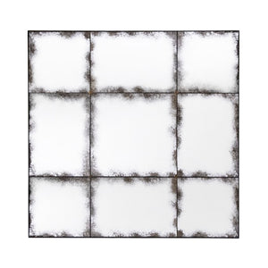 Zentique Antiqued Panel Mirror with Distressed Iron Frame, Aged Glass Panels for Farmhouse, Industrial Charm HJT21245