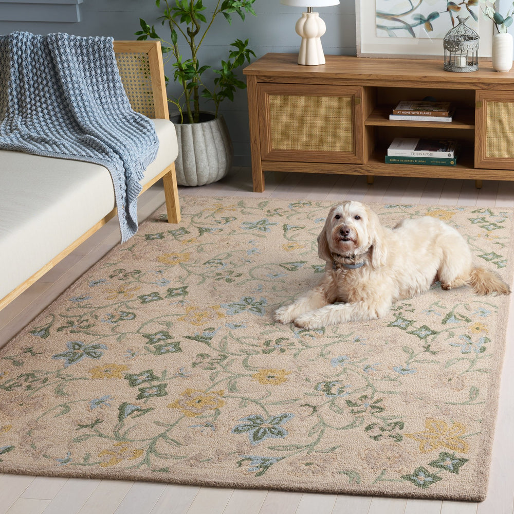Safavieh Chelsea Hand-Tufted Wool-Cotton Rug With Muted Beige Green Floral Motif — Timeless Soft Texture 4'-0" x 6'-0" HK202B-4
