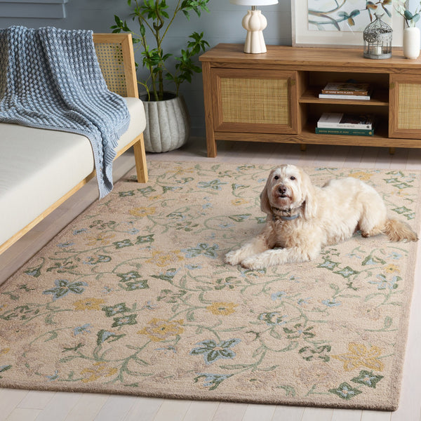 Safavieh Chelsea Hand-Tufted Wool-Cotton Rug With Muted Beige Green Floral Motif — Timeless Soft Texture 4'-0" x 6'-0" HK202B-4