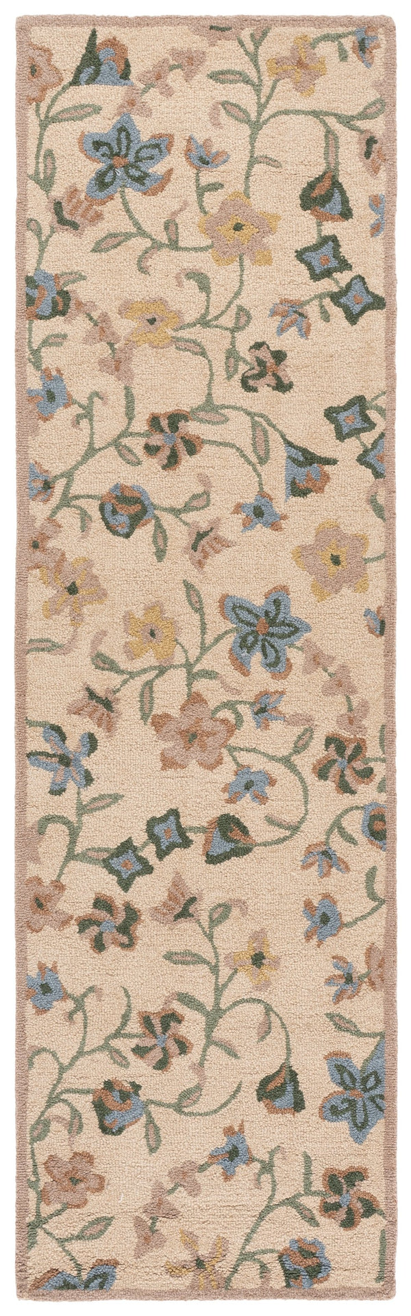 Safavieh Chelsea Hand-Tufted Wool-Cotton Runner With Muted Beige & Green Floral Motif For Hallways 2'-3" x 8'-0" HK202B-28