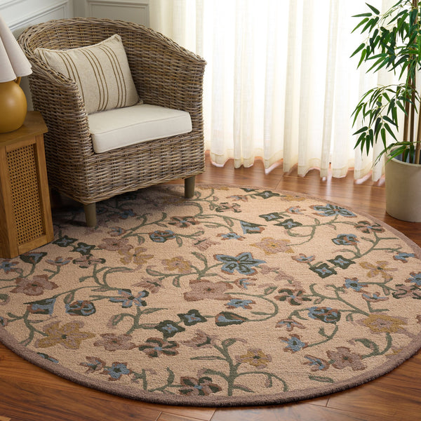 Safavieh Chelsea Hand-Tufted Wool-Cotton Rug With Muted Beige Green Floral Motif — Timeless Soft Texture 4'-0" x 6'-0" HK202B-4