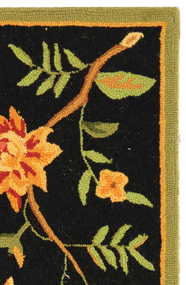 Safavieh Chelsea Hand-Hooked Wool Rug 9X12 – Plush 3/8" Floral On Black, Artisan-Made Elegance For Living Spaces HK263B-68OV