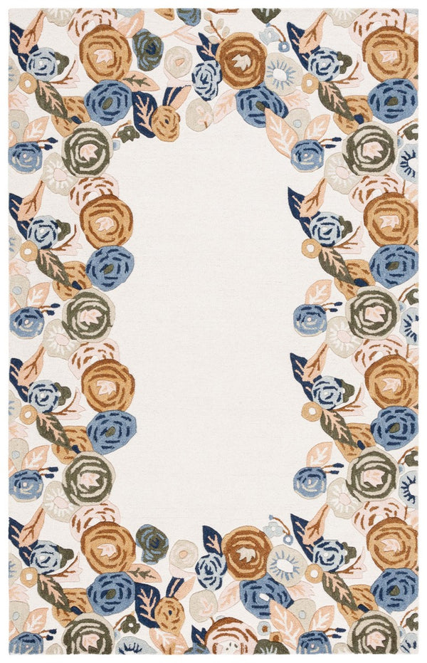Safavieh Chelsea Hooked Rug 292 Tufted Floral Rug Ivory / Blue 6' x 6' Square
