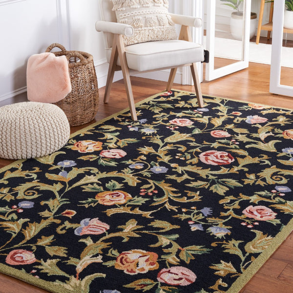 Safavieh Chelsea Hand-hooked Wool Area Rug - Elegant Floral Design In Rich Hues For Luxurious Home Comfort Black Wool Hk310b-4ov