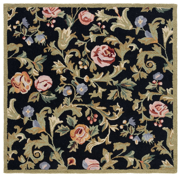 Safavieh Chelsea Hand-hooked Area Rug - Luxurious Floral Design In Soft Ivory For Timeless Home Elegance Black Wool Hk310b-5sq