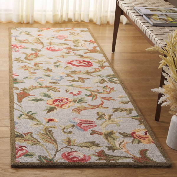 Safavieh Chelsea Hand-Hooked 6X9 Wool Rug In Ivory & Sage — Classic Floral Motif, Low-Profile 3/8" Pile, Durable Elegance HK310W-6