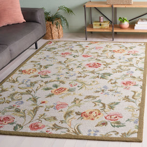 Safavieh Chelsea Hand-hooked Wool Area Rug - Elegant Floral Design In Rich Hues For Luxurious Home Comfort Ivory ,Sage Wool Hk310w-9