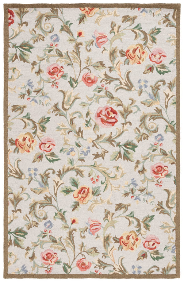 Safavieh Chelsea Hand-hooked Wool Area Rug - Elegant Floral Design In Rich Hues For Luxurious Home Comfort Ivory ,Sage Wool Hk310w-9