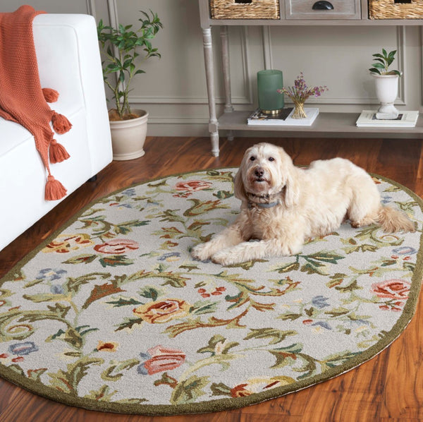 Safavieh Chelsea Hand-hooked Wool Area Rug - Elegant Floral Design In Rich Hues For Luxurious Home Comfort Ivory ,Sage Wool Hk310w-9