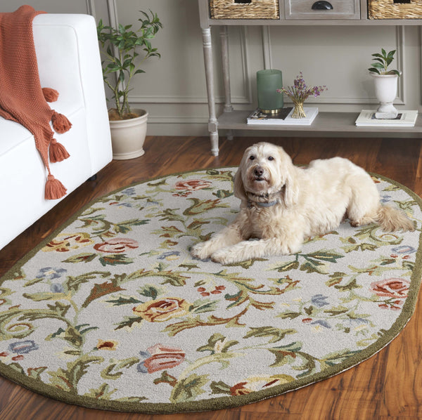 Safavieh Chelsea Hand-Hooked 6X9 Wool Rug In Ivory & Sage — Classic Floral Motif, Low-Profile 3/8" Pile, Durable Elegance HK310W-6