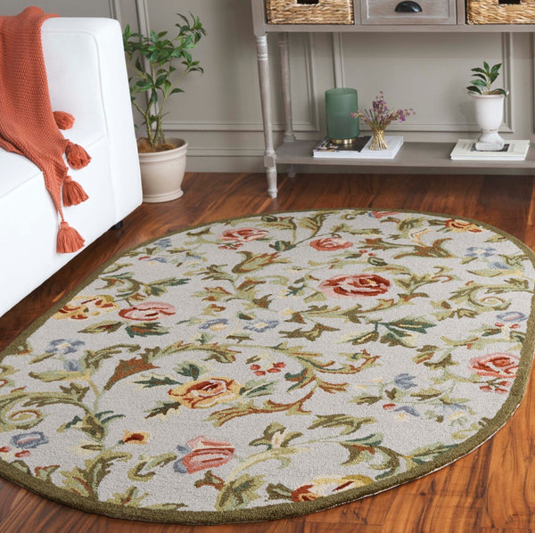 Safavieh Chelsea Hand-hooked Wool Area Rug - Elegant Floral Design In Rich Hues For Luxurious Home Comfort Ivory ,Sage Wool Hk310w-9