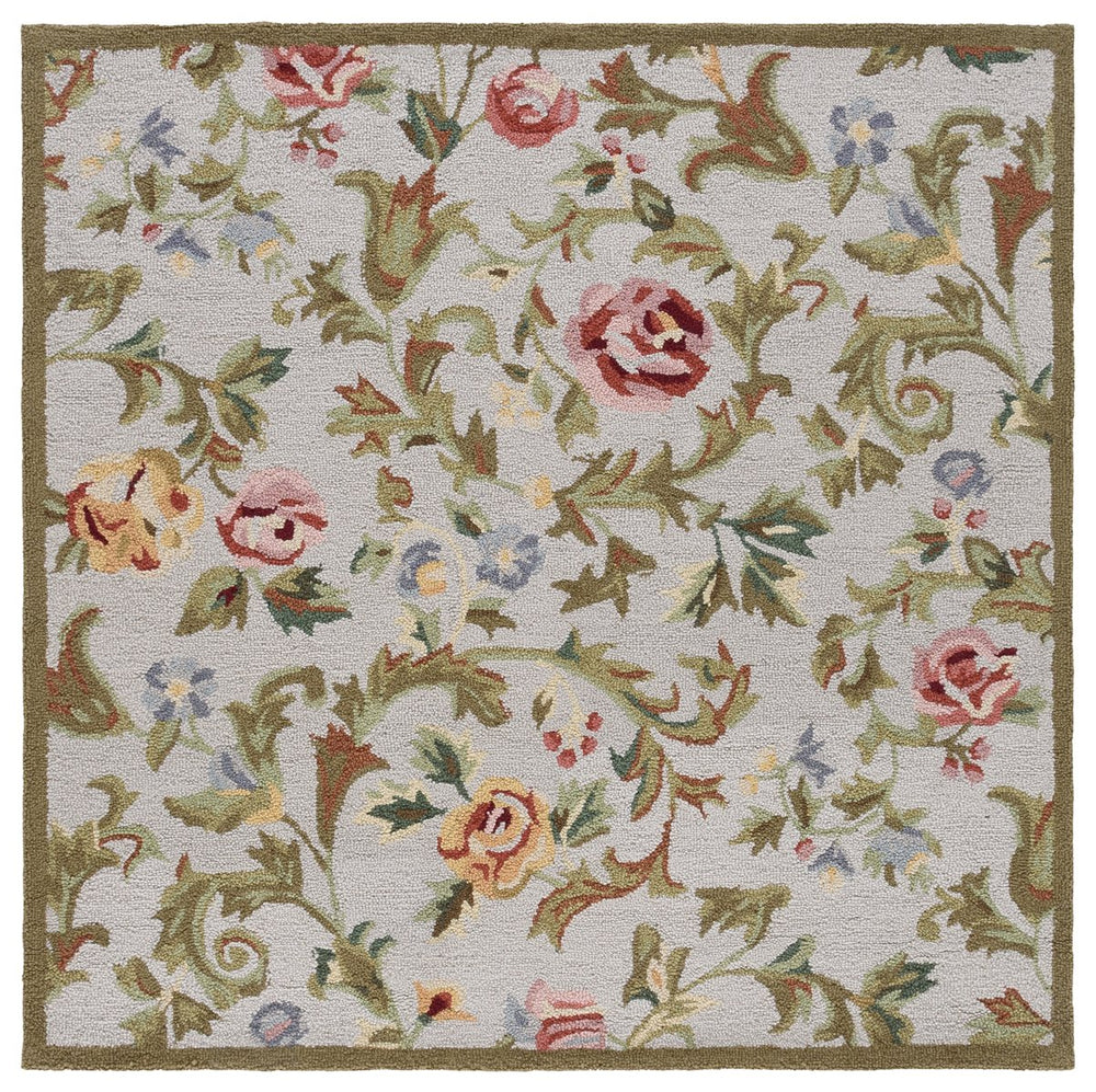 Safavieh Chelsea Hand-hooked Area Rug - Luxurious Floral Design In Soft Ivory For Timeless Home Elegance Ivory ,Sage Wool Hk310w-5sq