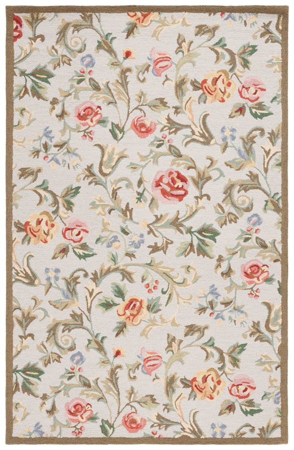 Safavieh Chelsea Hand-Hooked 6X9 Wool Rug In Ivory & Sage — Classic Floral Motif, Low-Profile 3/8" Pile, Durable Elegance HK310W-6