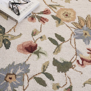 Safavieh Chelsea Hand Hooked Wool Oval Rug with Country Floral Pattern for Farmhouse Rooms Off-White 3'-0" x 5'-0" HK311B-3OV