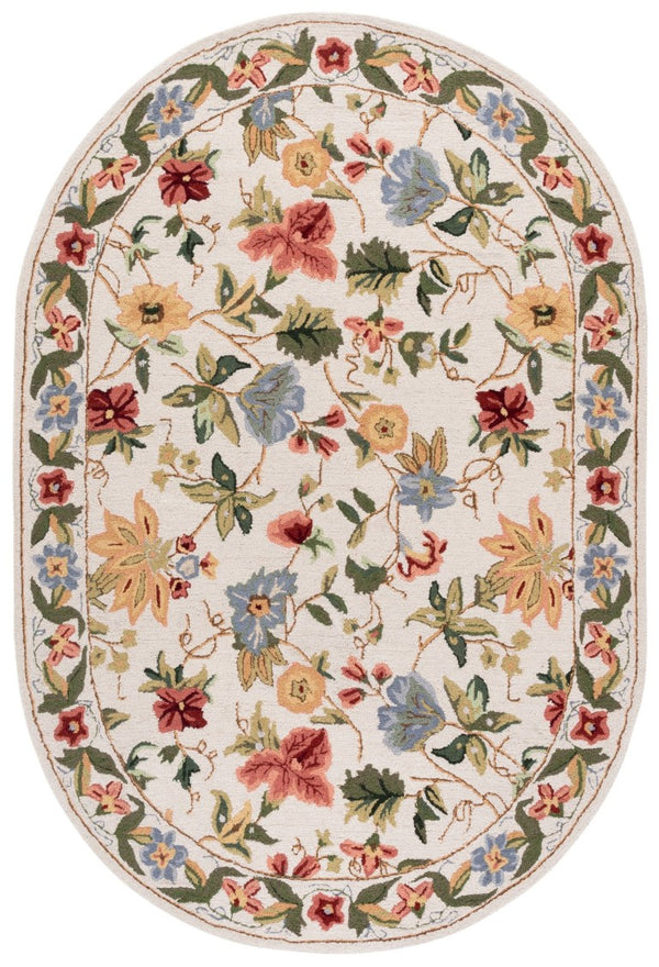 Safavieh Chelsea Hand Hooked Wool Oval Rug with Country Floral Pattern for Farmhouse Rooms Off-White 4'-6" x 6'-6" HK311B-5OV
