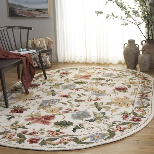 Safavieh Chelsea Hand Hooked Wool Oval Rug with Country Floral Pattern for Farmhouse Rooms Off-White 4'-6" x 6'-6" HK311B-5OV