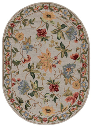 Safavieh Chelsea Hand Hooked Wool Oval Rug with Country Floral Pattern for Farmhouse Rooms Gray 3'-0" x 5'-0" HK311F-3OV
