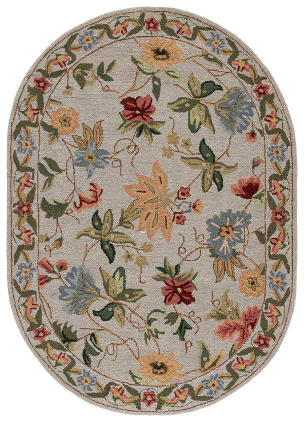 Safavieh Chelsea Hand Hooked Wool Oval Rug with Country Floral Pattern for Farmhouse Rooms Gray 4'-6" x 6'-6" HK311F-5OV