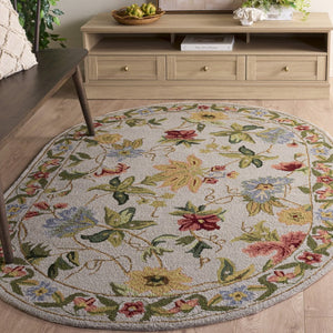 Safavieh Chelsea Hand Hooked Wool Oval Rug with Country Floral Pattern for Farmhouse Rooms Gray 4'-6" x 6'-6" HK311F-5OV