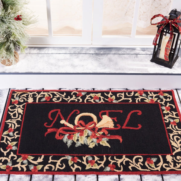 Safavieh Chelsea Hand-hooked Area Rug - Luxurious Wool Design With Vibrant Floral Accents For Elegance Black Wool Pile Hk332b-3oc