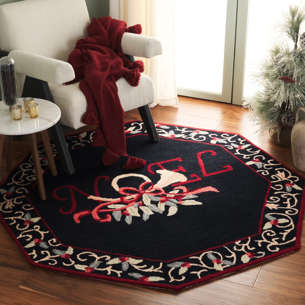 Safavieh Chelsea Hand-hooked Area Rug - Luxurious Wool Design With Vibrant Floral Accents For Elegance Black Wool Pile Hk332b-3oc