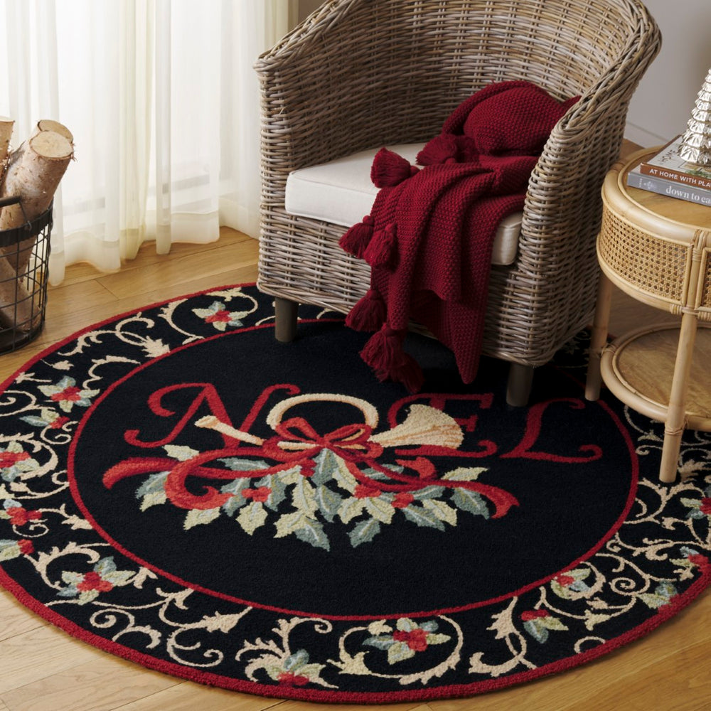 Safavieh Chelsea Hand-hooked Area Rug - Luxurious Wool Design With Vibrant Floral Accents For Elegance Black Wool Pile Hk332b-3oc