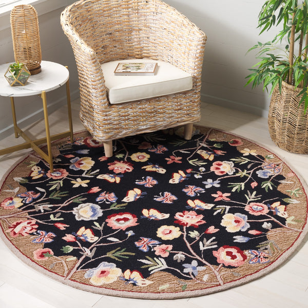 Safavieh Chelsea 337 Hand Tufted Floral Rug Black / Brown 6' x 6' Square