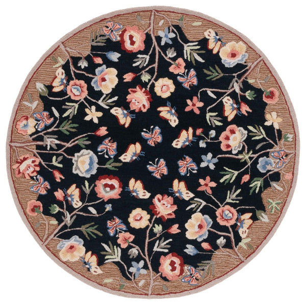 Safavieh Chelsea 337 Hand Tufted Floral Rug Black / Brown 5'-6" x 5'-6" Round