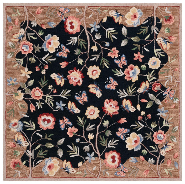 Safavieh Chelsea 337 Hand Tufted Floral Rug Black / Brown 6' x 6' Square