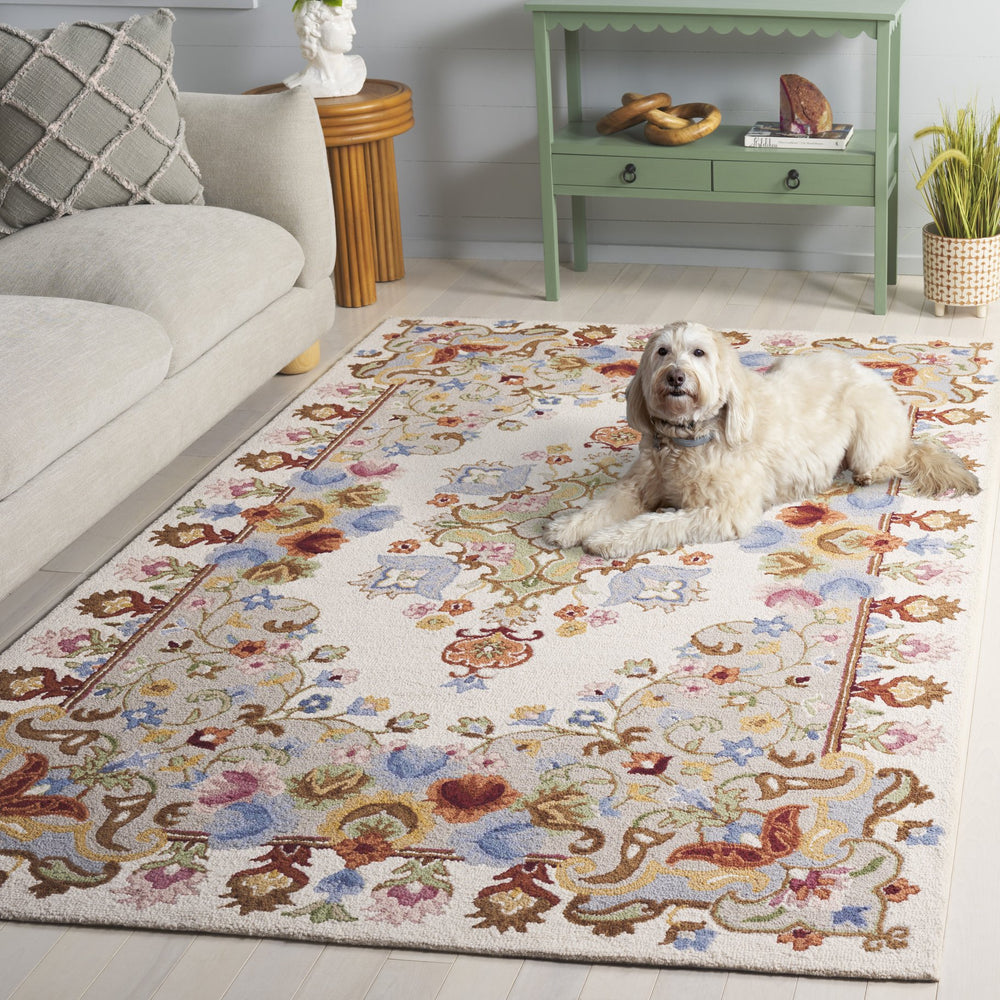 Safavieh Chelsea Hand-Tufted Round Wool-Cotton Rug In Ivory Grey — Subtle Floral Pattern, Low-Profile Comfort 6'-0" x 6'-0" HK338F-6R