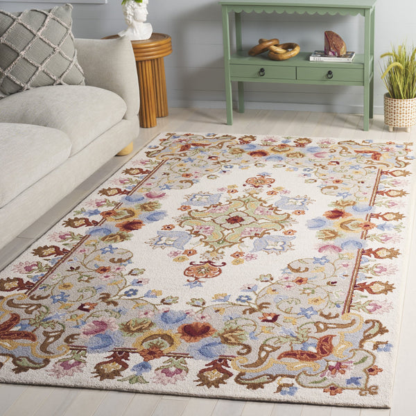 Safavieh Chelsea Hand-Tufted Ivory Grey Wool-Cotton Area Rug — Low Pile, Timeless Floral Texture, India-Made 3'-0" x 5'-0" HK338F-3
