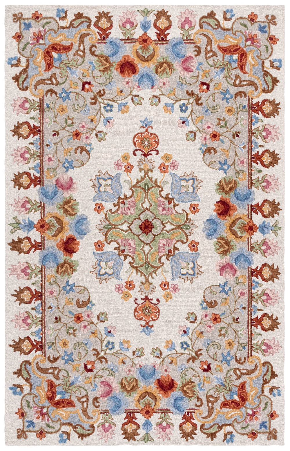 Safavieh Chelsea Wool-Cotton Hand-Tufted Ivory Grey Area Rug With Floral Motif — Plush Low-Profile Comfort 9'-0" x 12'-0" HK338F-9