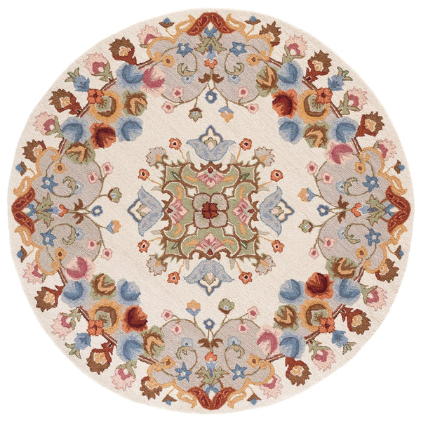 Safavieh Chelsea Hand-Tufted Round Wool-Cotton Rug In Ivory Grey — Subtle Floral Pattern, Low-Profile Comfort 6'-0" x 6'-0" HK338F-6R