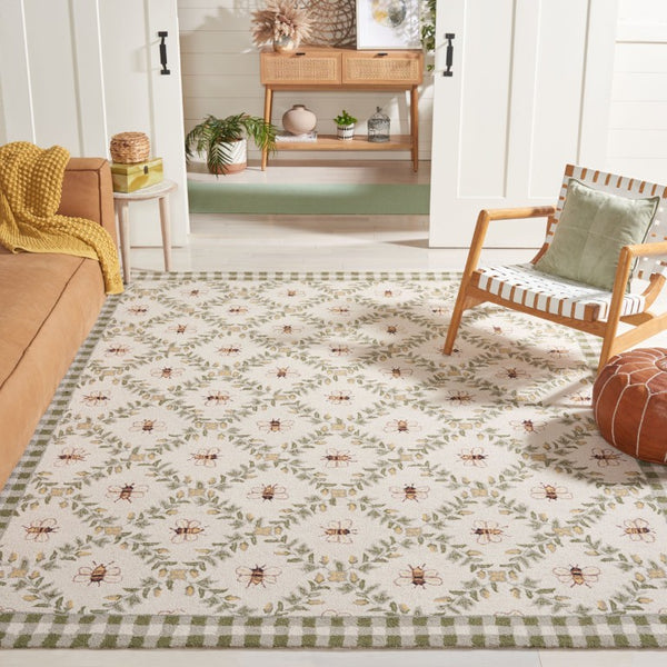Safavieh Chelsea Hand Hooked Wool Rug Ivory Green Floral Country Style for Large Living Rooms HK55A-10